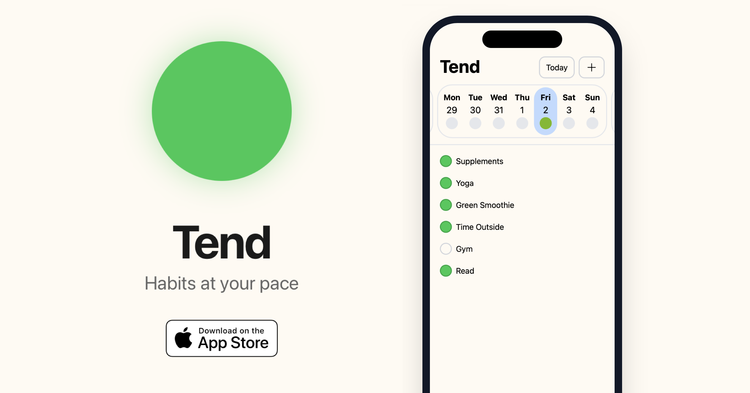 Tend habit-tracking app preview